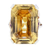 精美復古長方形黃水晶和紅寶石戒指 14K 純金 8 號