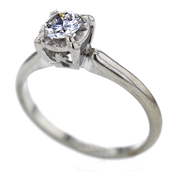 復古 14K 白金鑽石訂婚戒指 6 號
