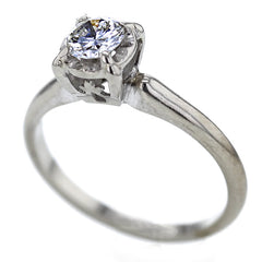 復古 14K 白金鑽石訂婚戒指 6 號