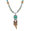 Uralte Harpunen-Artefakt-Fossilien-Halskette mit türkisfarbener und türkisfarbener Perlenkette 